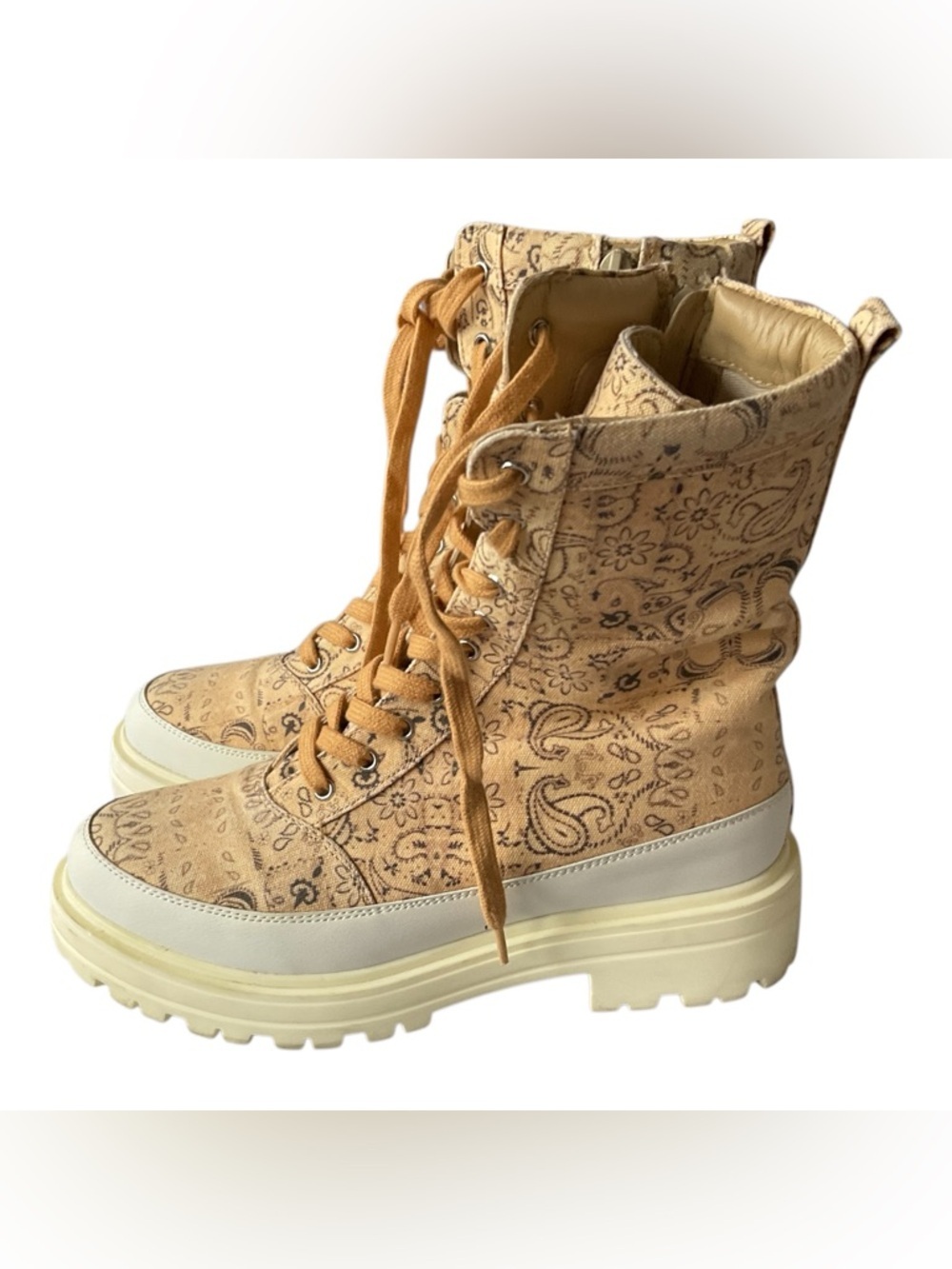 Free People Bandana Print Combat Boots 39 Chunky Lug Sole Lace Up - Picture 3 of 7